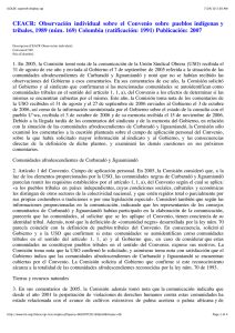 CEACR:  Observación  individual  sobre  el ... tribales, 1989 (núm. 169) Colombia (ratificación: 1991) Publicación: 2007