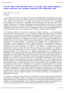 CEACR:  Observación  individual  sobre  el ... tribales, 1989 (núm. 169) Colombia (ratificación: 1991) Publicación: 2008