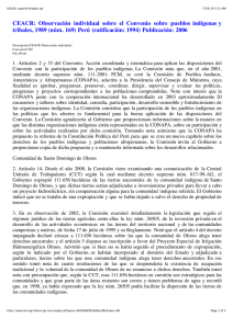 CEACR:  Observación  individual  sobre  el ... tribales, 1989 (núm. 169) Perú (ratificación: 1994) Publicación: 2006