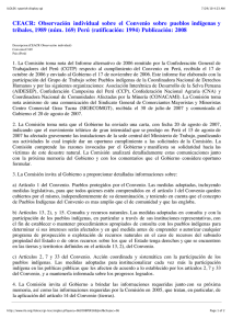 CEACR:  Observación  individual  sobre  el ... tribales, 1989 (núm. 169) Perú (ratificación: 1994) Publicación: 2008