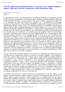 CEACR:  Observación  individual  sobre  el ... tribales, 1989 (núm. 169) Perú (ratificación: 1994) Publicación: 2009