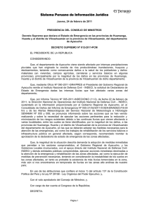 Decreto Supremo que declara el Estado de Emergencia en las provincias de Huamanga, Huanta y el distrito de Vilcashuamán en la provincia de Vilcashuamán, del departamento de Ayacucho.