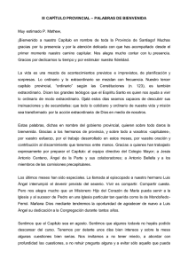 – PALABRAS DE BIENVENIDA III  CAPÍTULO PROVINCIAL