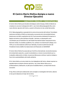 El Centro Mario Molina designa a nuevo Director Ejecutivo