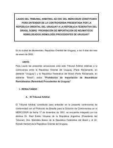 12. Laudo do Tribunal Arbitral Ad Hoc do MERCOSUL na disputa entre UY e BR