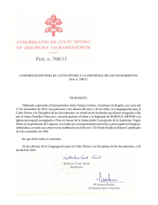 CONGREGACIÓN PARA EL CULTO DIVINO Y LA DISCIPLINA DE LOS... Prot. n. 708/15 DE BOGOTÁ