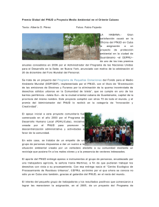 Premio Global del PNUD a Proyecto Medio Ambiental en el Oriente Cubano