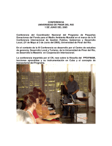 Informe sobre conferencia impartida por el Coordinador Nacional del PPD, Universidad de Pinar del Río (mayo-junio 2005).