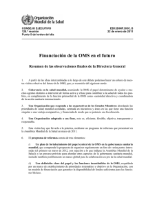 Financiación de la OMS en el futuro - Resumen de las observaciones finales de la Directora General (EB128/INF.DOC./3)