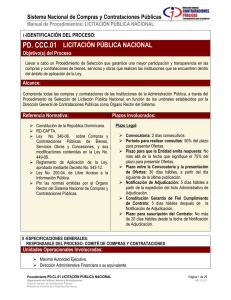 PD. CCC.01 LICITACIÓN PÚBLICA NACIONAL Sistema Nacional de Compras y Contrataciones Públicas