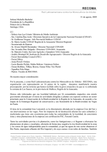 carta enviada a la Se ora Michelle Bachelet,