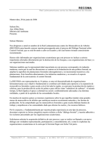 Letter from the Latin American Network against Monoculture Tree Plantations - RECOMA