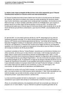 La última costa virgen protegida de Murcia lleva ocho años... Constitucional resuelva un recurso contra una macrourbanización