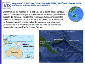 Un terremoto de magnitud 7.5 estremeció la costa este de... Nueva Guinea el domingo, aproximadamente 54 km (33 millas) al