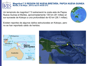 Un terremoto de magnitud 7.5 estremeció la costa este de... Nueva Guinea el Martes, aproximadamente 130 km (81 millas) al