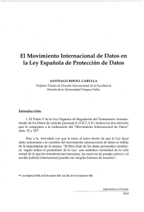El Movimiento Internacional de Datos en la Ley Española de de Datos P~otección