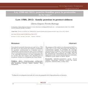 Law 1580, 2012:  family pension to protect oldness