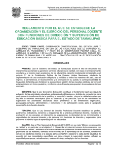 Reglamento por el que se establece la organización y el ejercicio del personal docente con funciones de dirección y supervisión de educación básica para el Estado de Tamaulipas.