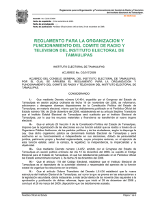 Reglamento para la Organización y Funcionamiento del Comité de Radio y Televisión del Instituto Electoral de Tamaulipas