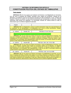 CONSTITUCION POLITICA DEL ESTADO DE TAMAULIPAS HISTORIAL DE REFORMAS POR ARTICULO