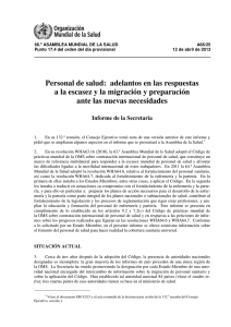 Personal de salud: adelantos en las respuestas a la escasez y la migración y preparación ante las nuevas necesidades (2013)