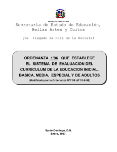 Ordenanza 1’96 Sistema de evaluación del curriculum de la educación inicial, básica, media, especial y de adultos