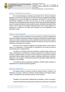 Ordenanza Fiscal Reguladora de la Tasa por la Recogida de residuos urbanos, tratamiento y eliminacion..