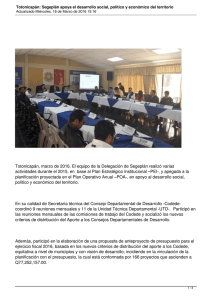 Totonicapán, marzo de 2016. El equipo de la Delegación de... actividades durante el 2015, en  base al Plan Estratégico Institucional...