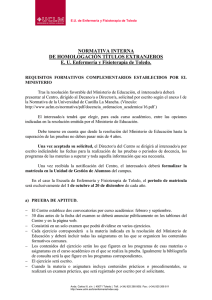 Reglamento Interno de Homologación de Títulos Extranjeros de la E.U. de Enfermería y Fisioterapia.