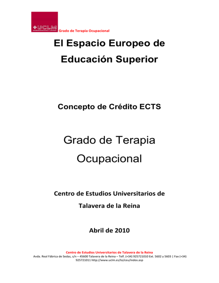 Grado De Terapia Ocupacional El Espacio Europeo De