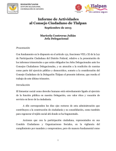 Informe de Actividades al Consejo Ciudadano de Tlalpan Septiembre de 2013