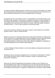 La doctora Inés Mónica Weinberg prestó  juramento como juez del... de la Ciudad Autónoma de Buenos Aires en una ceremonia...