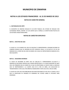 MUNICIPIO DE ZIMAPAN NOTAS DE CARÁCTER GENERAL 1.- NATURALEZA DEL ENTE