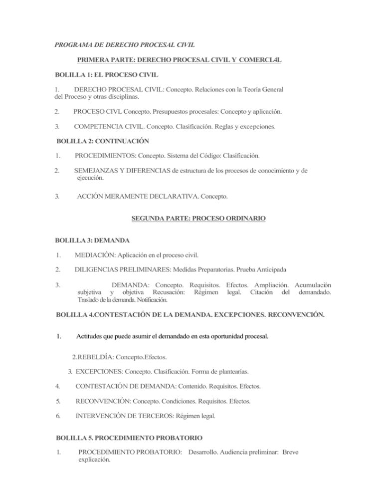 Programa De Derecho Procesal Civil Bolilla El Proceso Civil