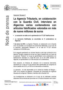 La Agencia Tributaria, en colaboración con la Guardia Civil, interviene en Algeciras varios contenedores con artículos falsificados valorados en más de nueve millones de euros