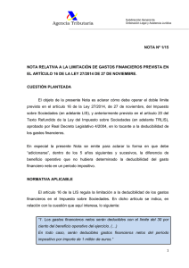 Limitación de la deducibilidad de gastos financieros prevista en el artículo 16 de la Ley 27/2014 de 27 de noviembre