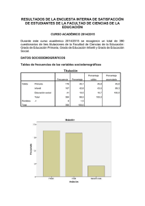 * Informe de los resultados de la encuesta interna de satisfacci n de estudiantes de la FFP curso acad mico 2014 / 2015.