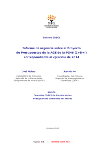 Informe de urgencia sobre el Proyecto correspondiente al ejercicio de 2014