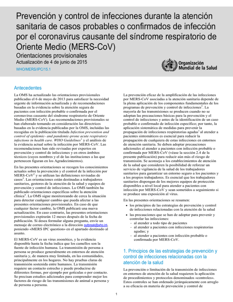 Prevención y control de infecciones durante la atención sanitaria de