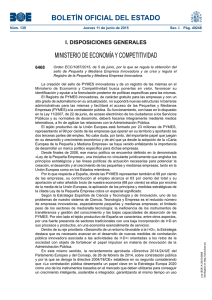 la Orden del Ministerio de Economía y Competitividad por la que regula el sello de Pequeña y Mediana Empresa (PYME) Innovadora
