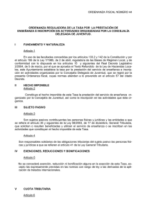 Ordenanza Fiscal nº 44 - Tasa por la prestación de enseñanza e inscripción en actividades organizadas por la concejalía delegada de juventud