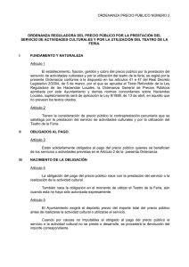 Ordenanza Precio Público nº 2 - Precio público por la prestación del servicio de actividades culturales y por la utilización del Teatro Los Titiriteros de Binéfar