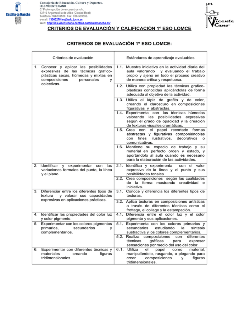 Criterios De Calificaci N Eso Y Bachillerato Departamento De Dibujo