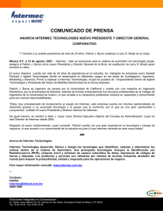 COMUNICADO DE PRENSA  ANUNCIA INTERMEC TECHNOLOGIES NUEVO PRESIDENTE Y DIRECTOR GENERAL CORPORATIVO