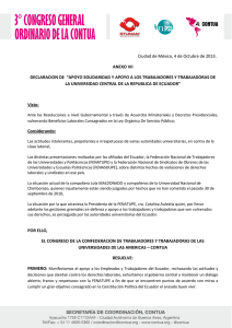 ANEXO VII: DECLARACION DE APOYO SOLIDARIDAD Y APOYO A LOS TRABAJADORES Y TRABAJADORAS DE LA UNIVERSIDAD CENTRAL DE LA REPUBLICA DE ECUADOR