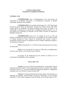 Decreto No. 31 - 00 - Crea Zona Franca de Jaibon