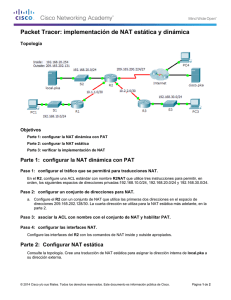 Packet Tracer: implementación de NAT estática y dinámica (instrucciones)