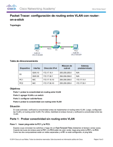 Packet Tracer: configuración de routing entre VLAN con router-on-a-stick (instrucciones)