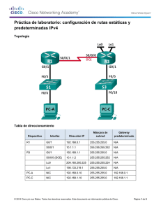 Práctica de laboratorio: configuración de rutas estáticas y predeterminadas IPv4