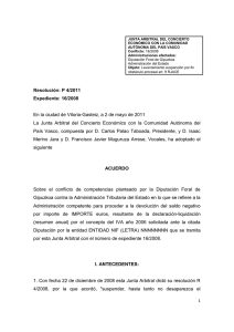 Resolución Junta Arbitral del País Vasco P 04/2011, de 2 de mayo de 2011